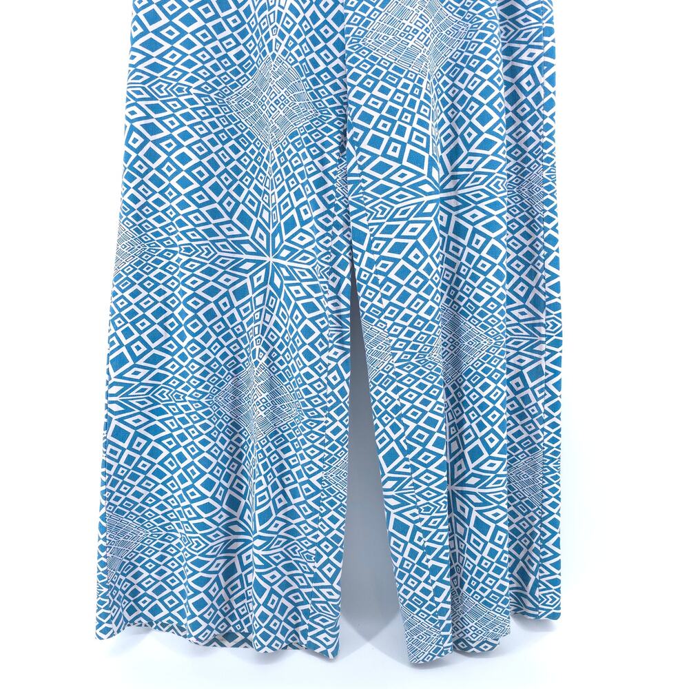 Dar Retro Psychedelic Handmade Blue White Geometric Pattern Wide Leg Pants 29 - Picture 3 of 10